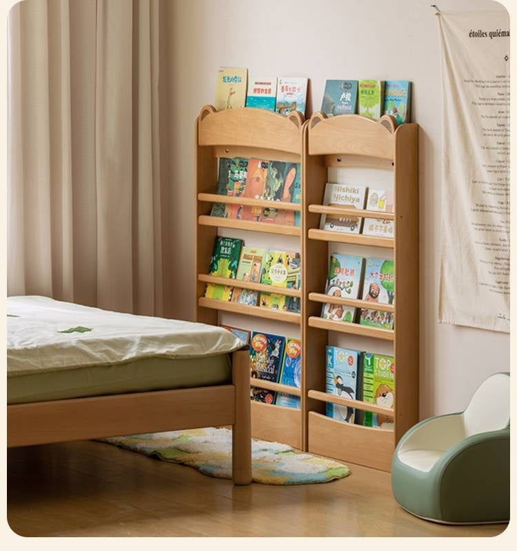 Beech Solid Wood Children's Multi-Layer Narrow Bookshelf.