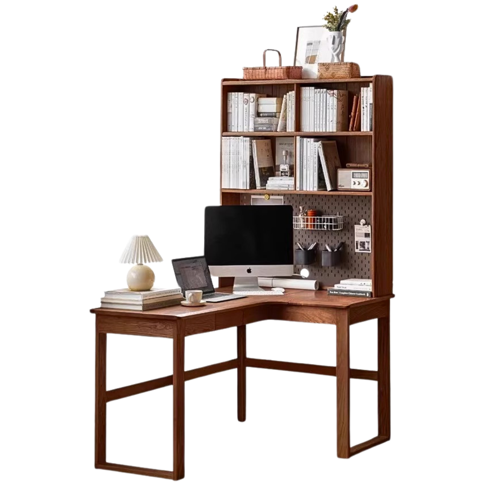 Oak Solid Wood L-shaped Corner Office Desk