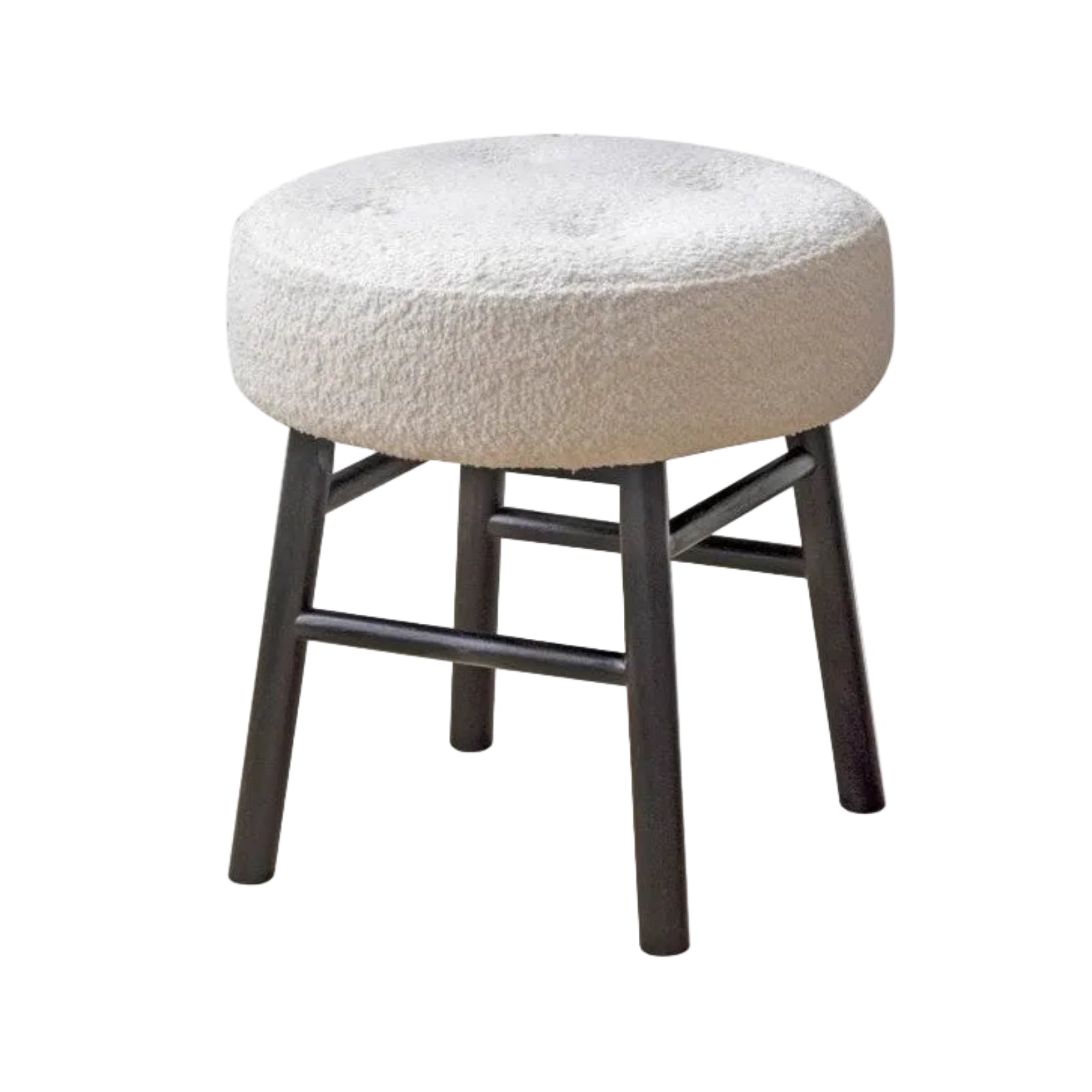 Oak Solid Wood Round Vanity Stool, Scandinavian Style White Makeup Chair