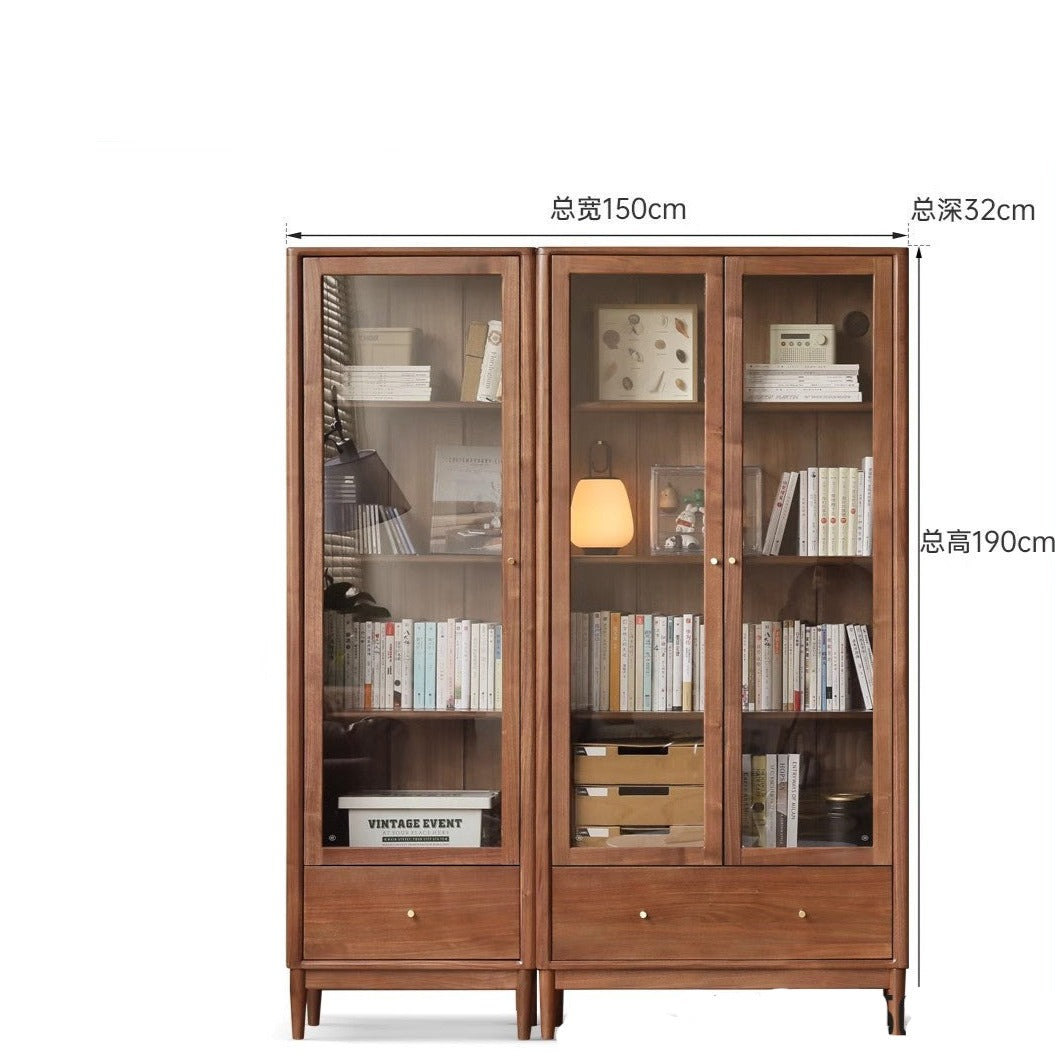 Black Walnut solid wood bookcase with glass door<