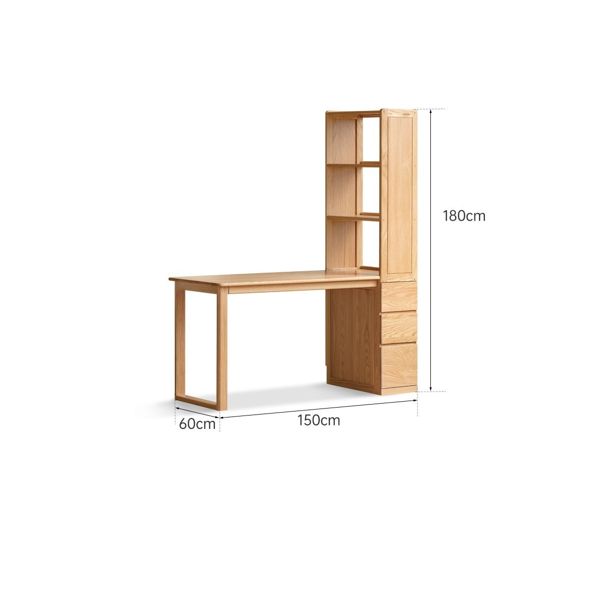 Oak Solid Wood Desk with Bookshelf and Drawer)