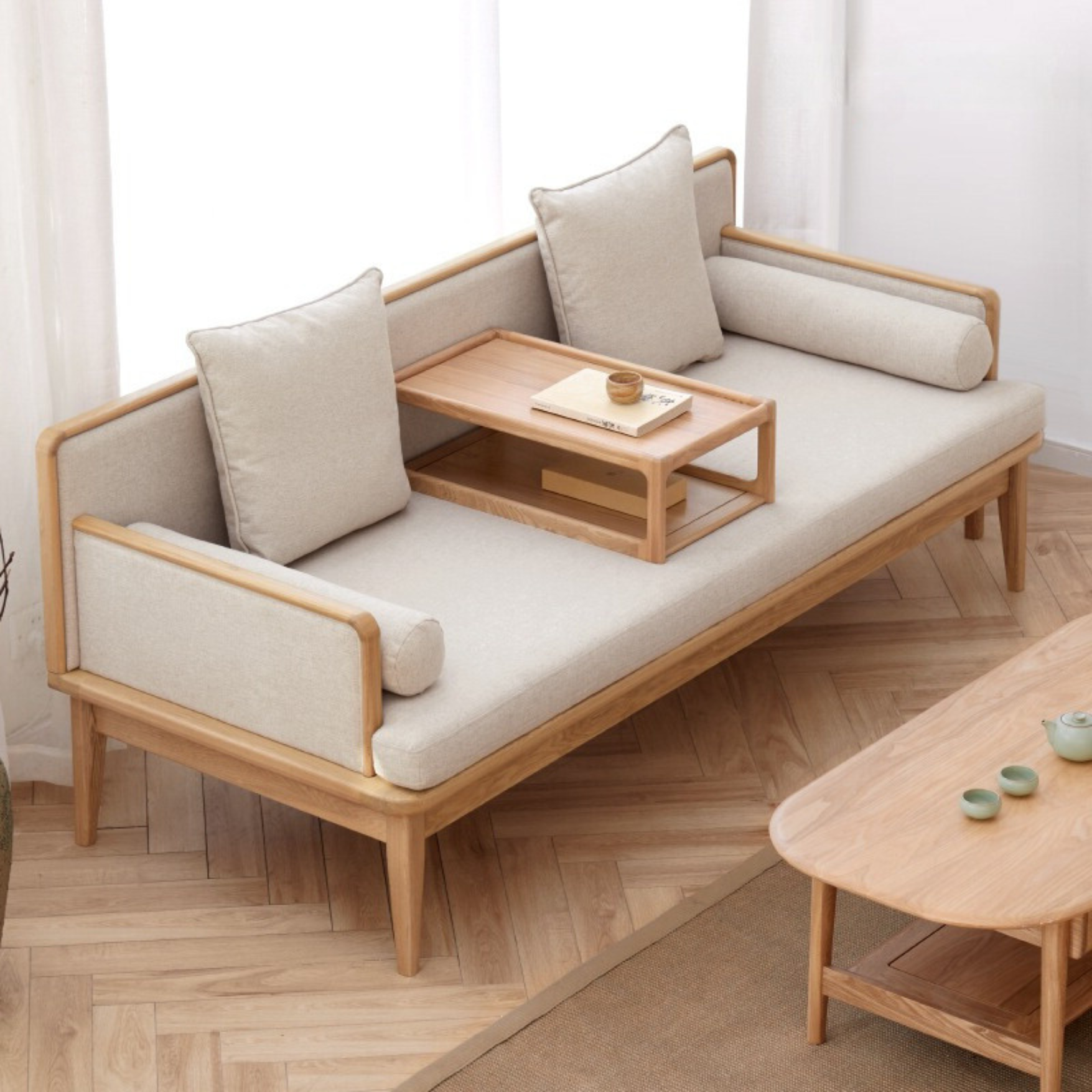 Ash Solid Wood Multifunctional Sofa