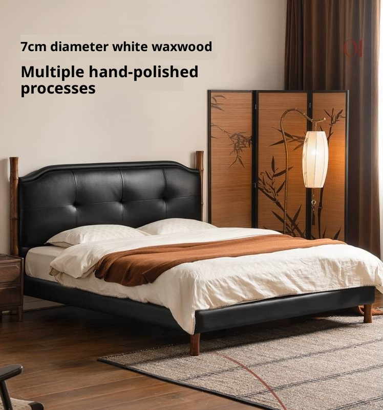 Genuine Leather Soft Headboard Bed