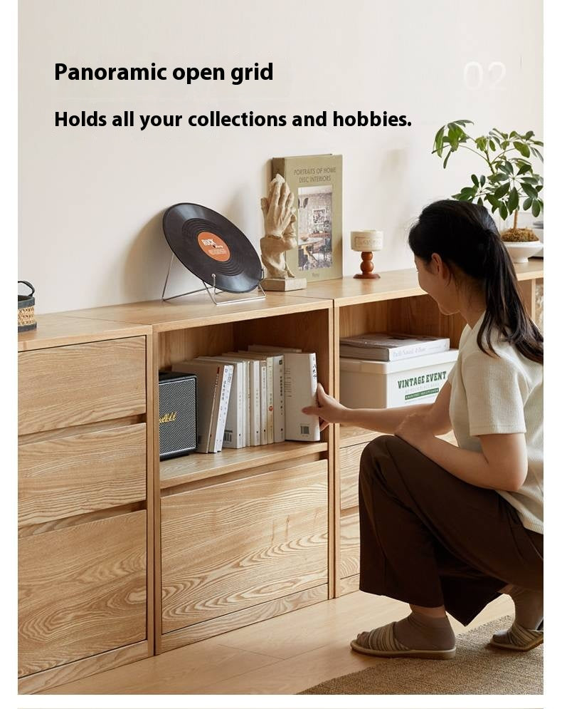 Ash Solid Wood Bookcase Storage Cabinet