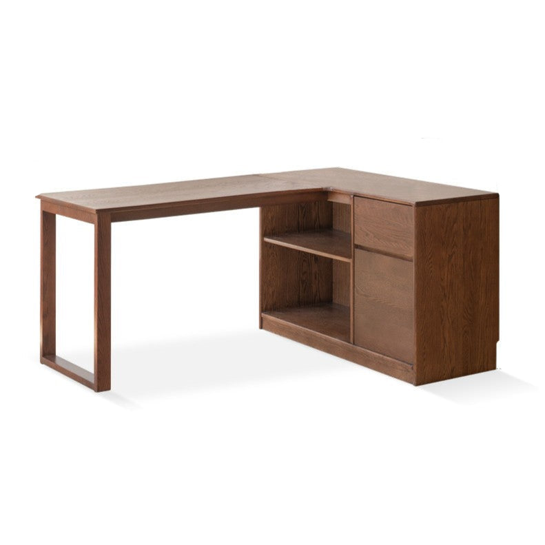 Oak solid wood desk bookshelf integrated corner table