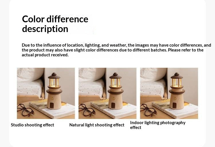 Black Walnut, Maple Solid WoodLighthouse Night Light for Bedroom and Bedside