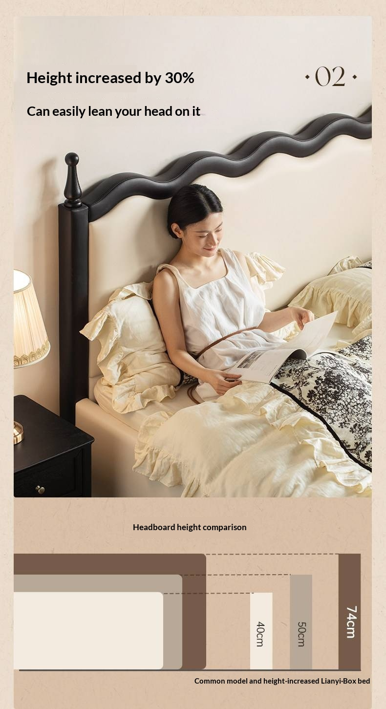 Eco-Friendly Cloud Leather Box Bed — French Retro Style with Wave Ripple Design