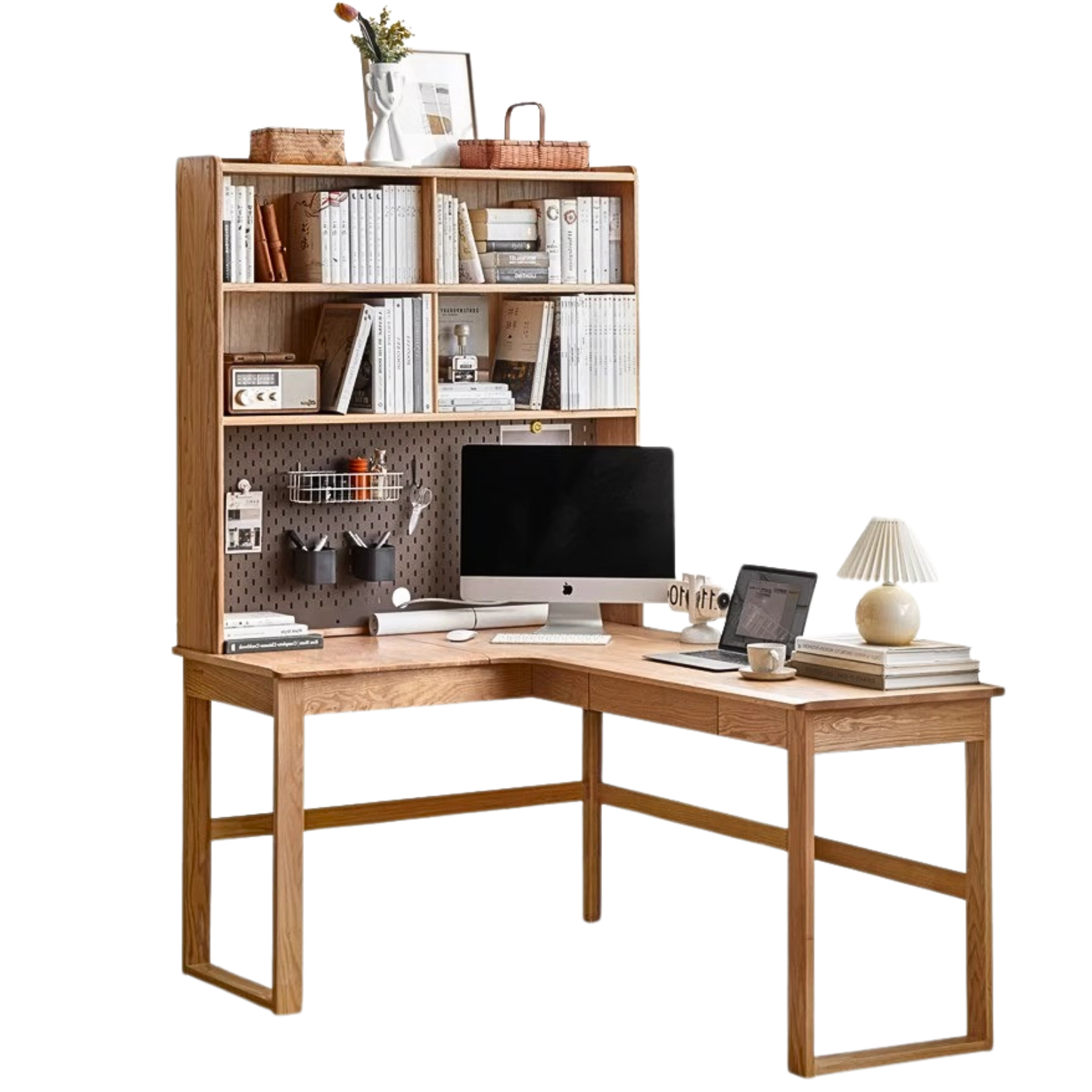 Oak Solid Wood L-shaped Corner Office Desk