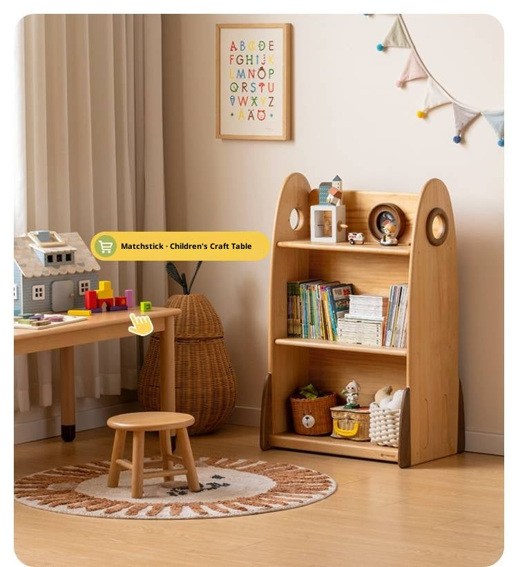 Beech Solid Wood Movable Double-Sided Floor-Standing Storage Children's Rack