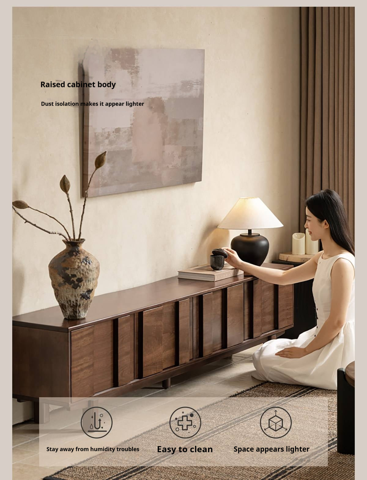 Sandalwood Solid Wood Fluted TV Console with Recessed Handles