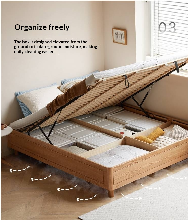 Oak Solid Wood Platform Box Bed, Headboard-Free Box Bed