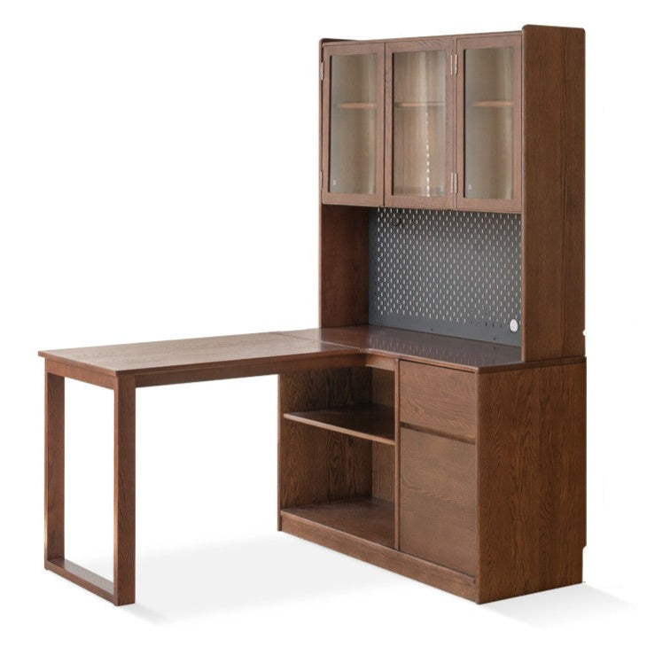 Oak solid wood desk bookshelf integrated corner table