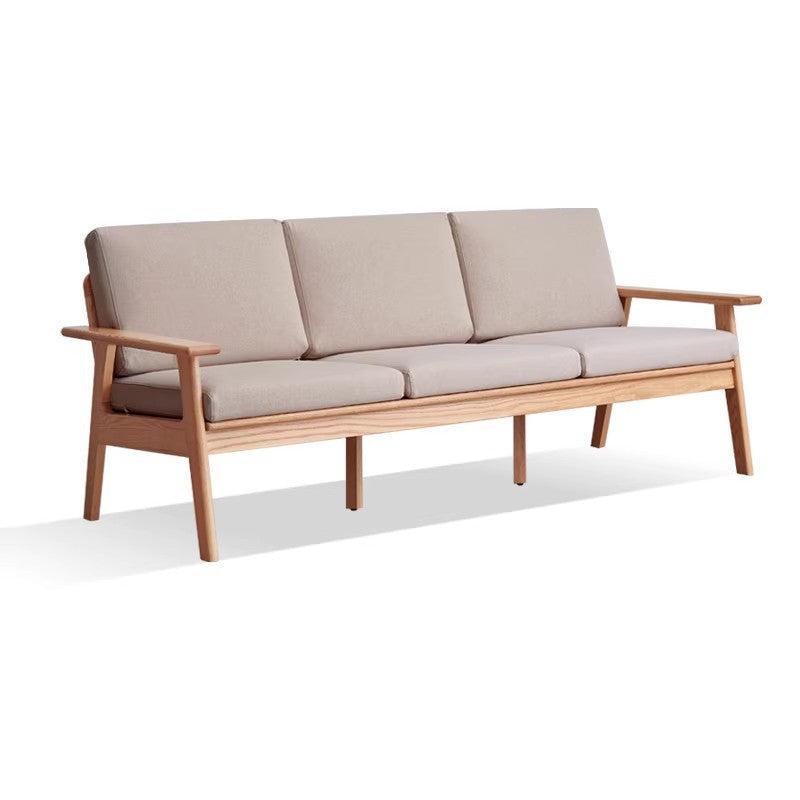 Oak solid wood Japanese-style three-person fabric sofa