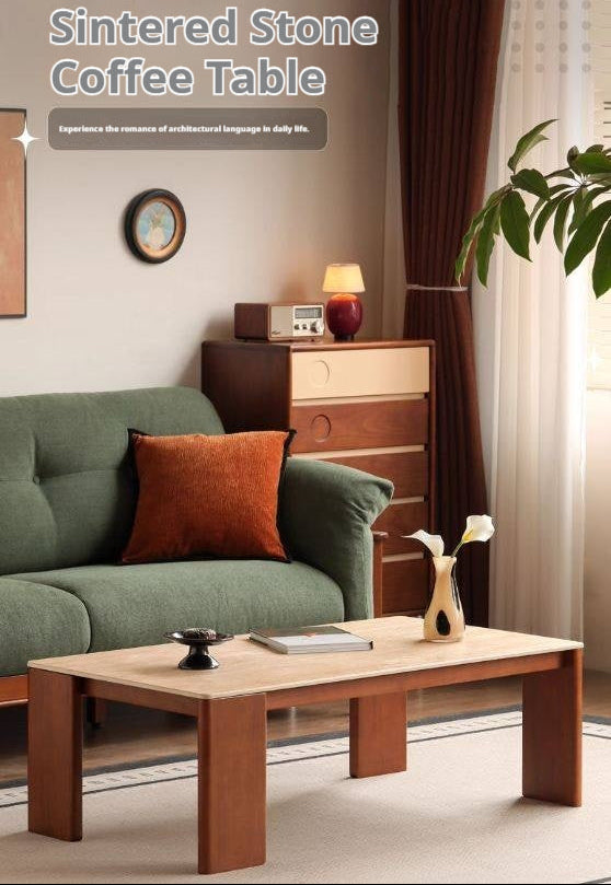 Poplar Solid Wood Medieval Style Rock Plate Coffee Table