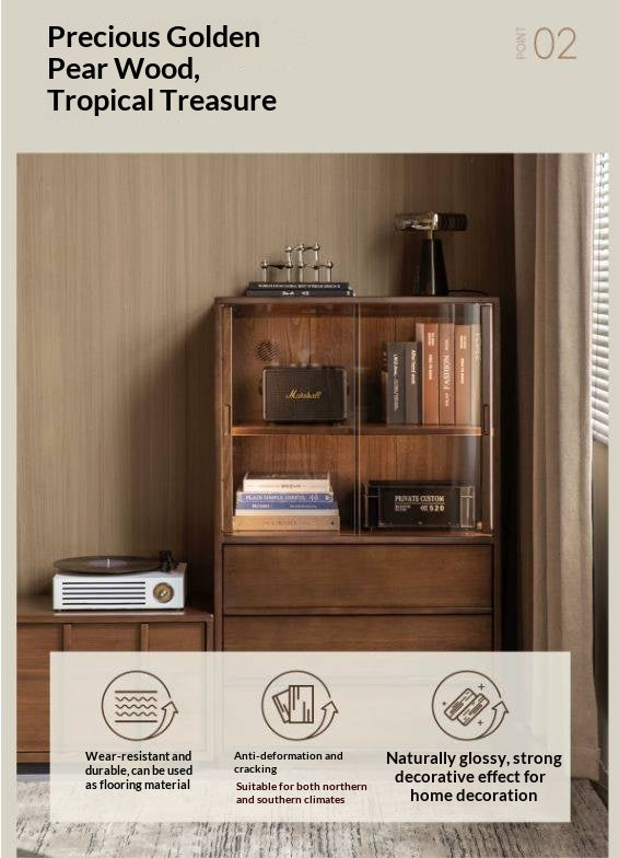 Sandalwood Solid Wood Tall Side Cabinet with Louvered Sliding Door and LED Lighting