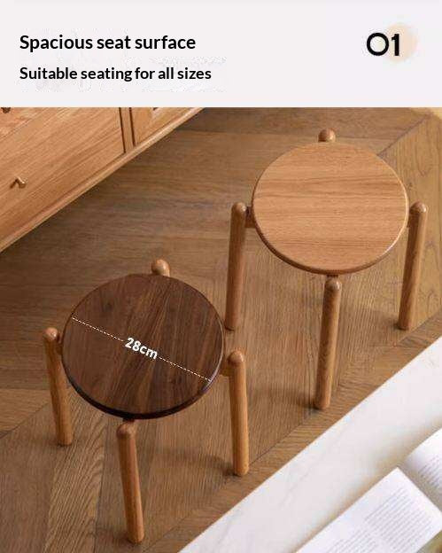 Black Walnut, White Ash, Oak, Cherry, Sandalwood Solid Wood, Solid RubberWood Stackable Small Stool