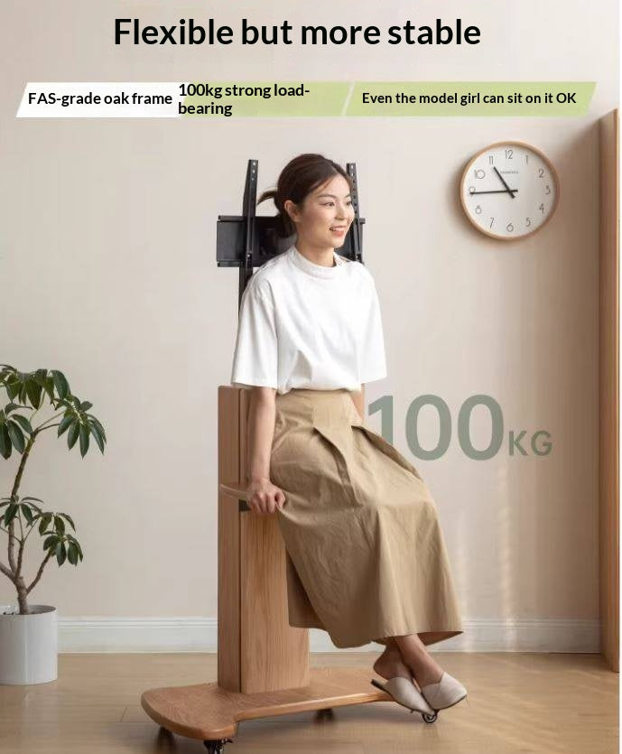 Oak Solid Wood TV Stand, Mobile Floor to Floor TV Cabinet.