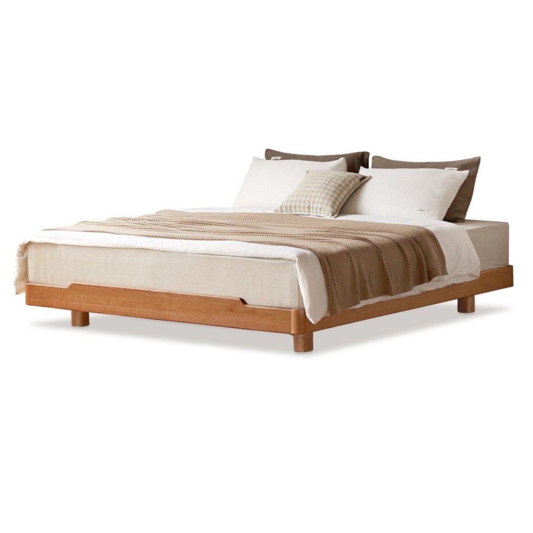 Cherry Wood Solid Wood platform bed, headboard-free bed with Light