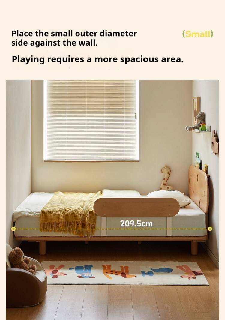 Beech Solid Wood Kids Floating Bed with Night Light and Optional Guardrails