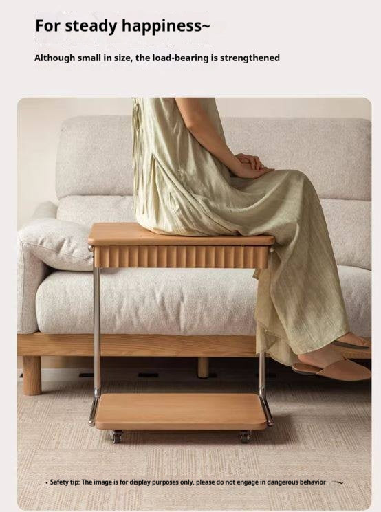 Beech Solid Wood C-Shaped Corner Side Table Modern Minimalist Style