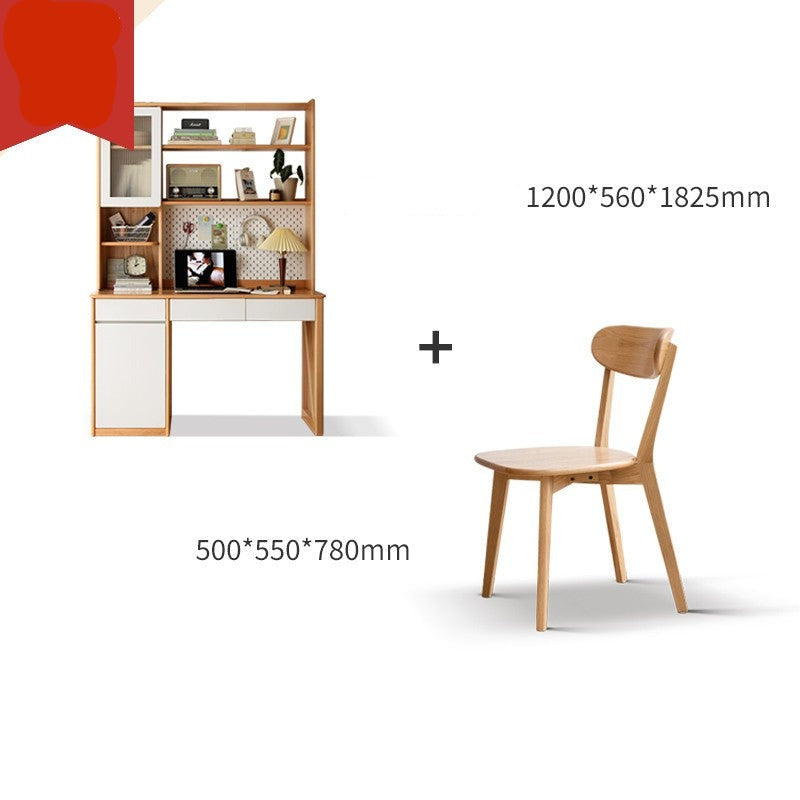 Beech Solid wood desk bookshelf integrated study -