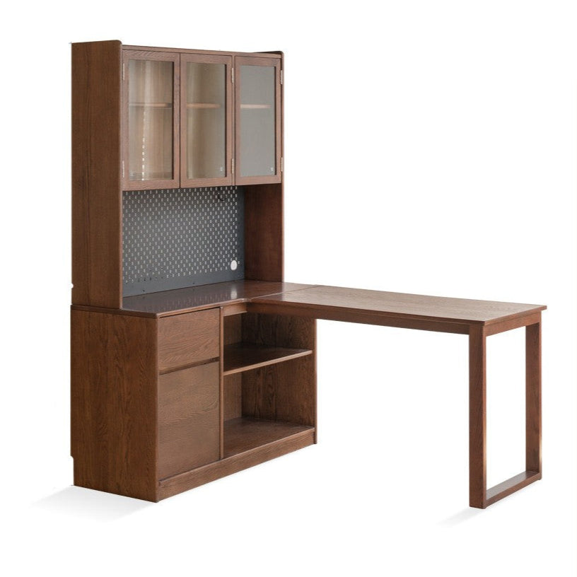 Oak Solid Wood Desk Bookshelf Integrated Corner Table