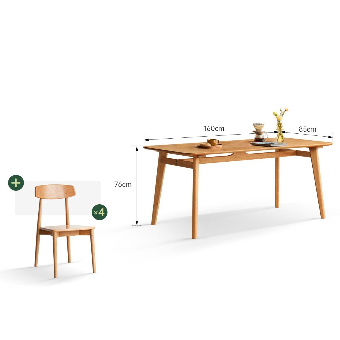 Cherry Wood Solid Wood Dining Table and Chair Combination