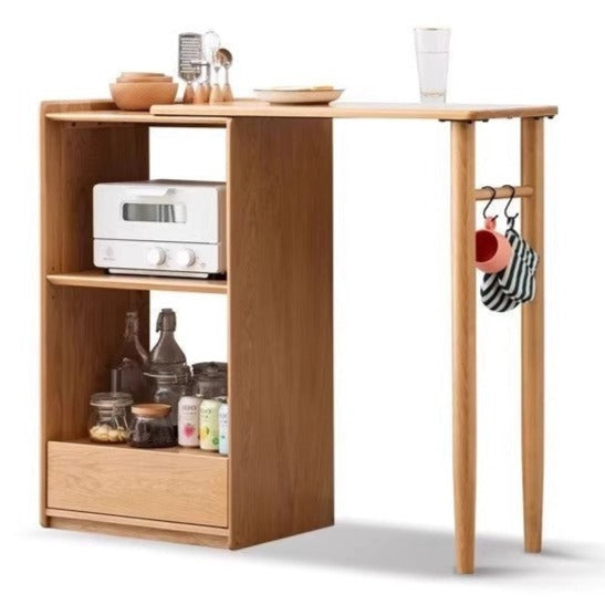 Oak solid wood Folding bar integrated telescopic storage rack,