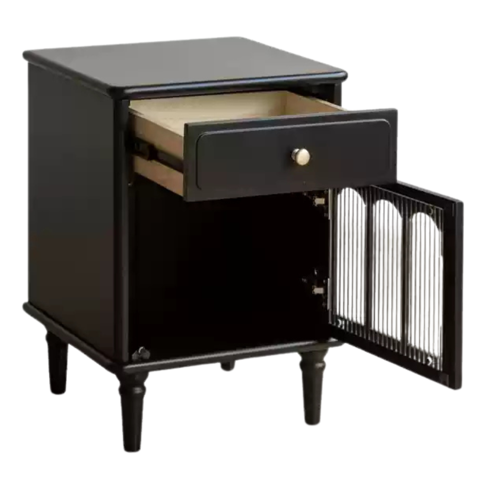 Rubber, Poplar Wood French Retro Style Black Nightstand