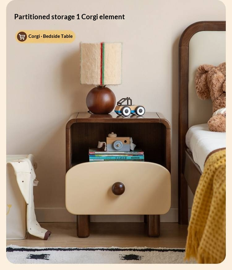 Rubberwood Solid Wood Low Kids Bed with Removable Legs and Adjustable Headboard Height