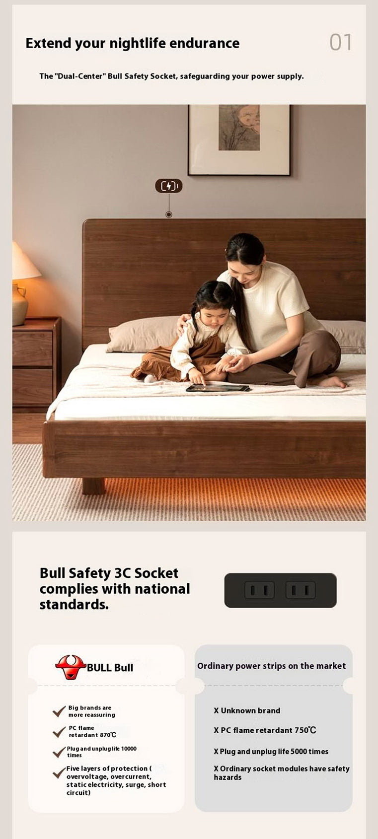 Black Walnut Solid Wood Italian Light Luxury Luminous Bed