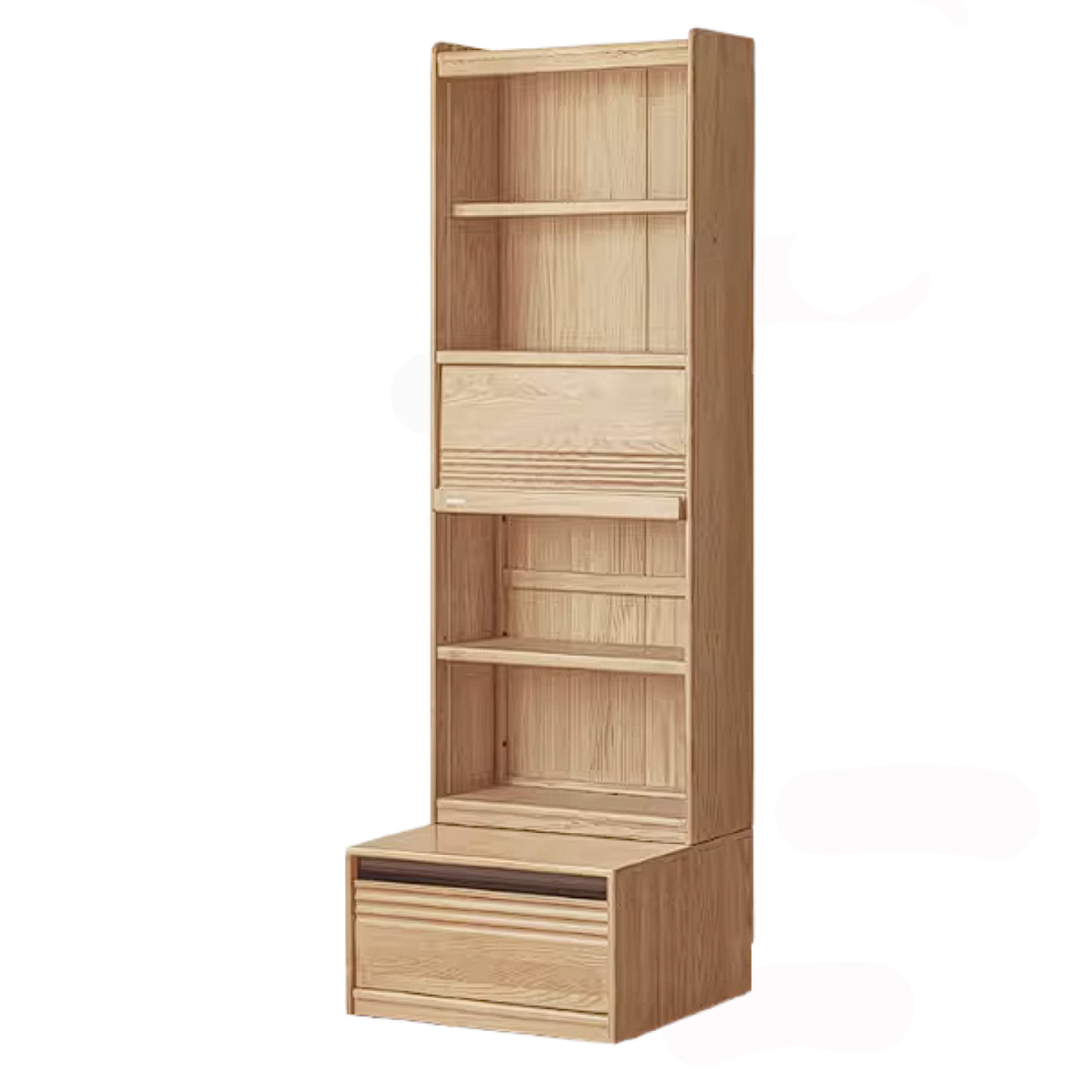 Ash Solid Wood Bookshelf with Wall Mounted Display Cabinet Design