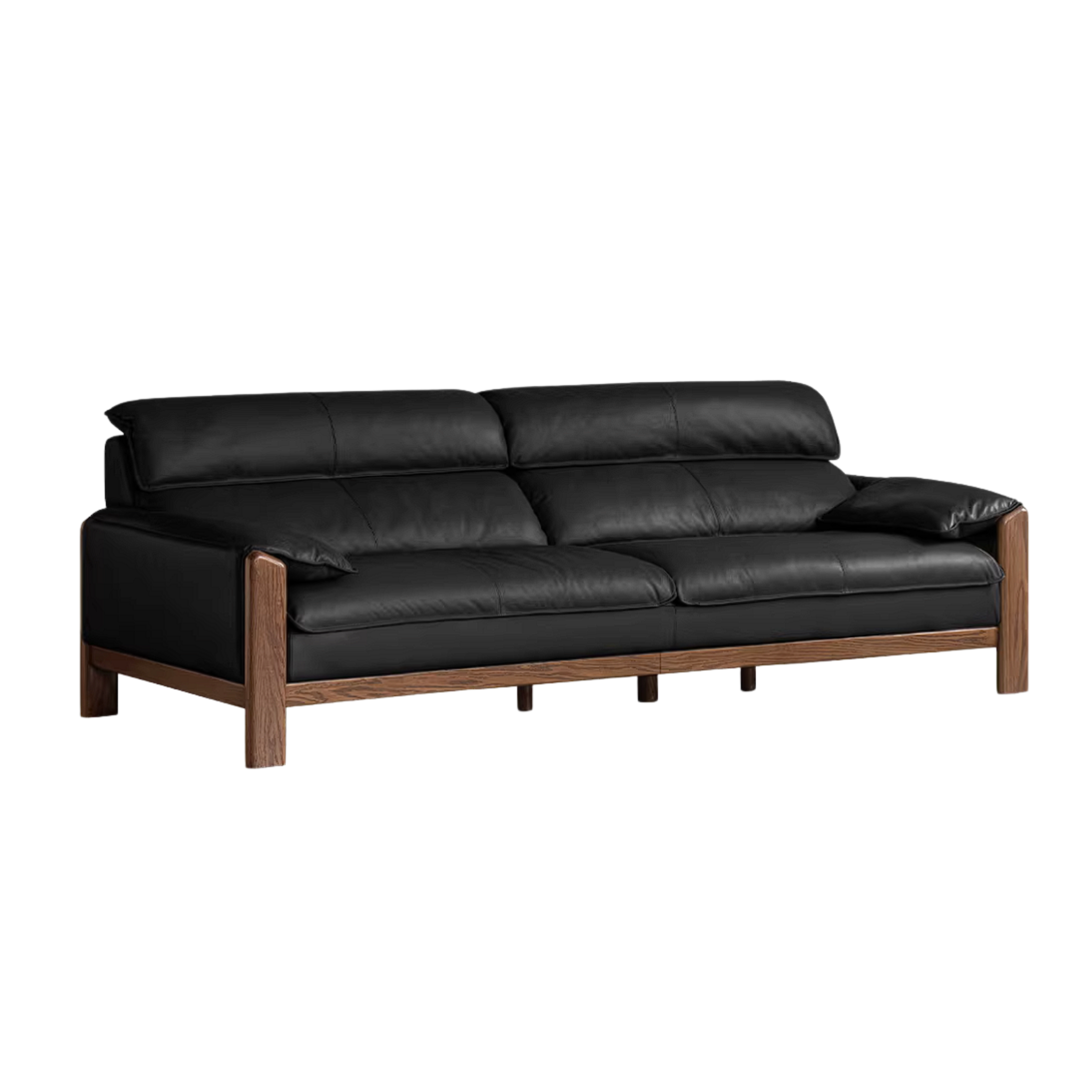 Oak Solid Wood, Sandalwood Sofa with Italian Light Luxury Leather Design