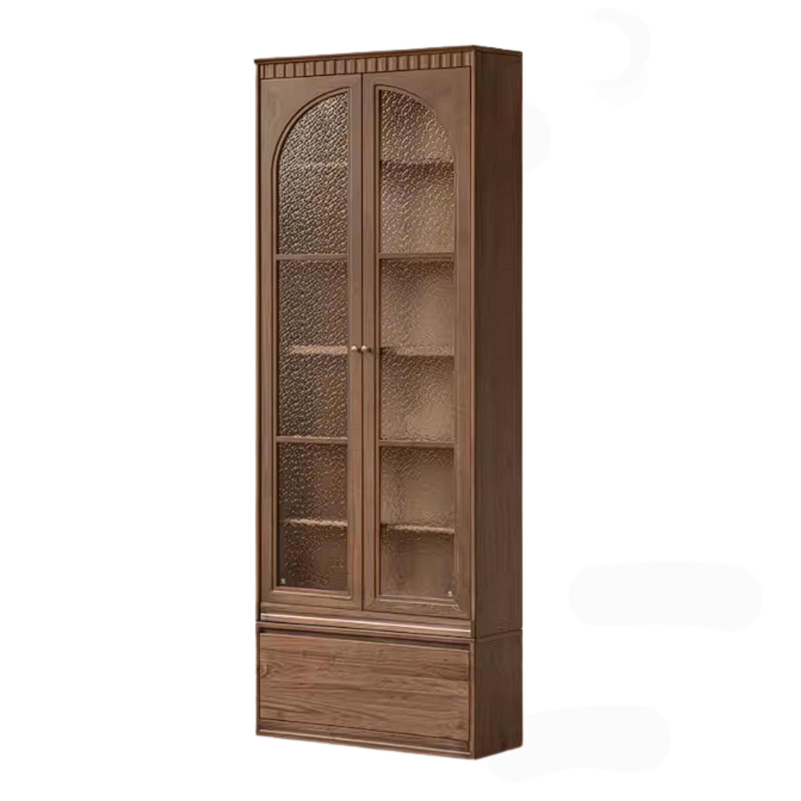 Black Walnut Solid Wood Bookcase with Booth Seating and Display Cabinet