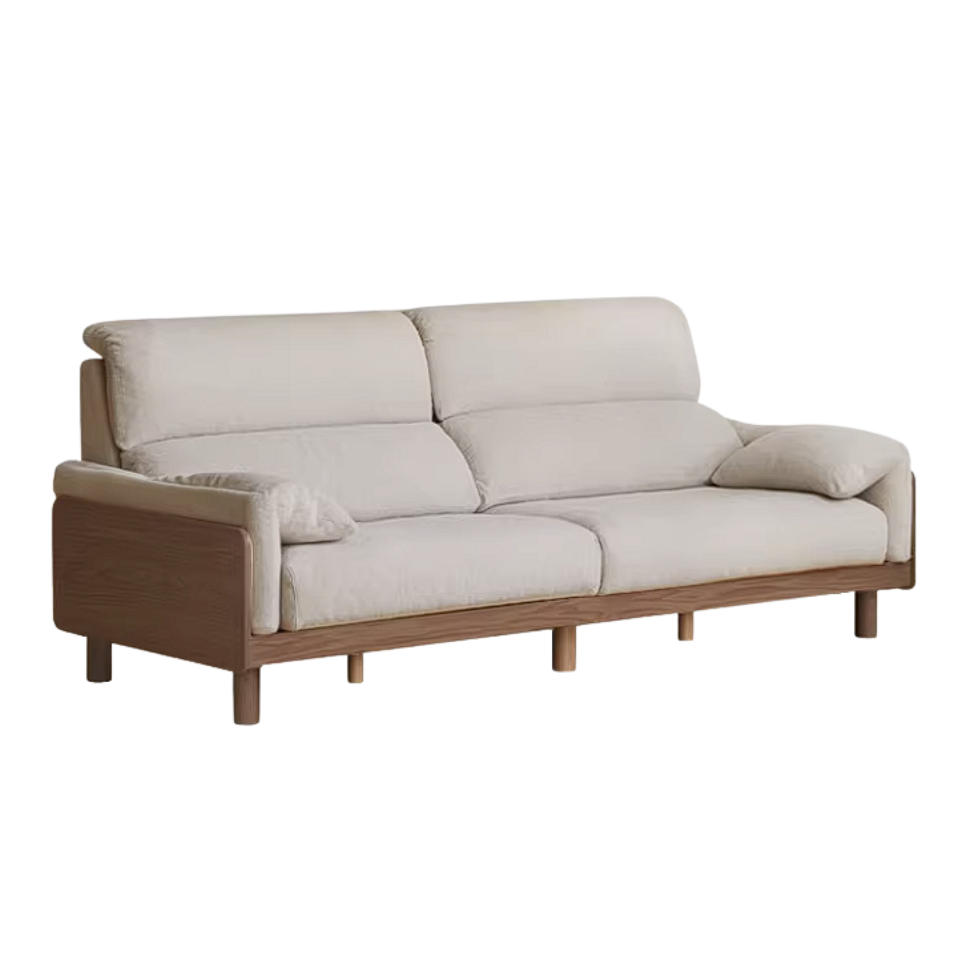 Ash Solid Wood Linen Sofa with Exposed Wood Base