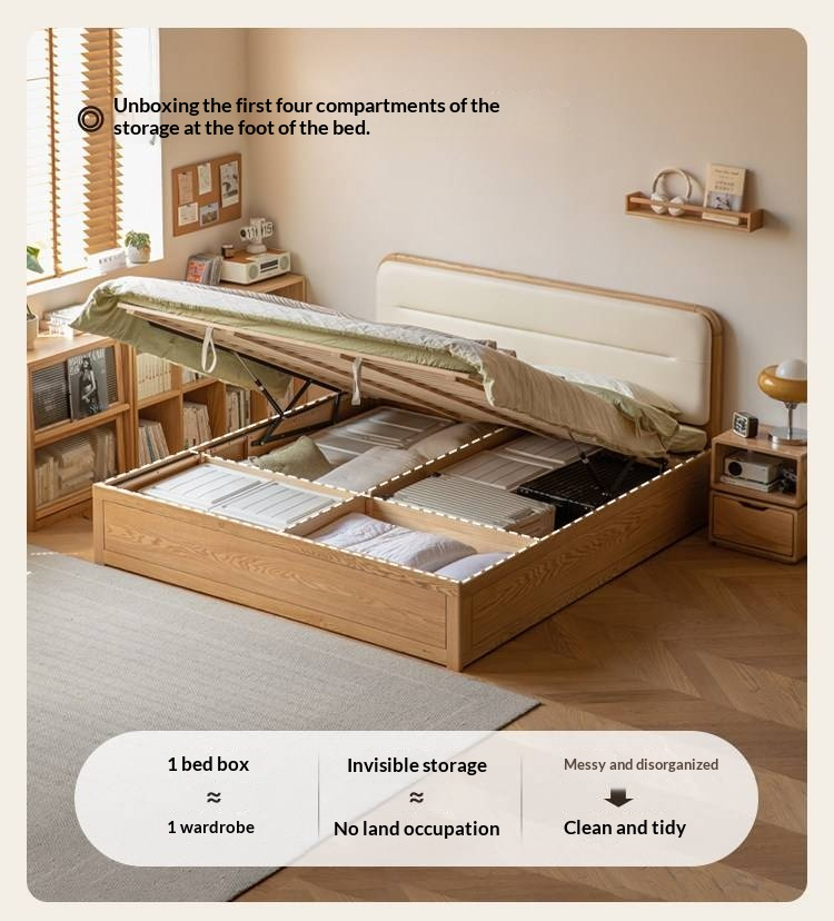 Oak, Rubberwood Solid Wood Bed — Modern Minimalist Box Bed