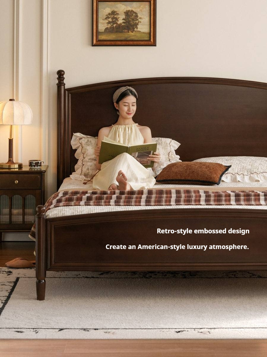 Poplar Solid Wood Bed — American Retro Style