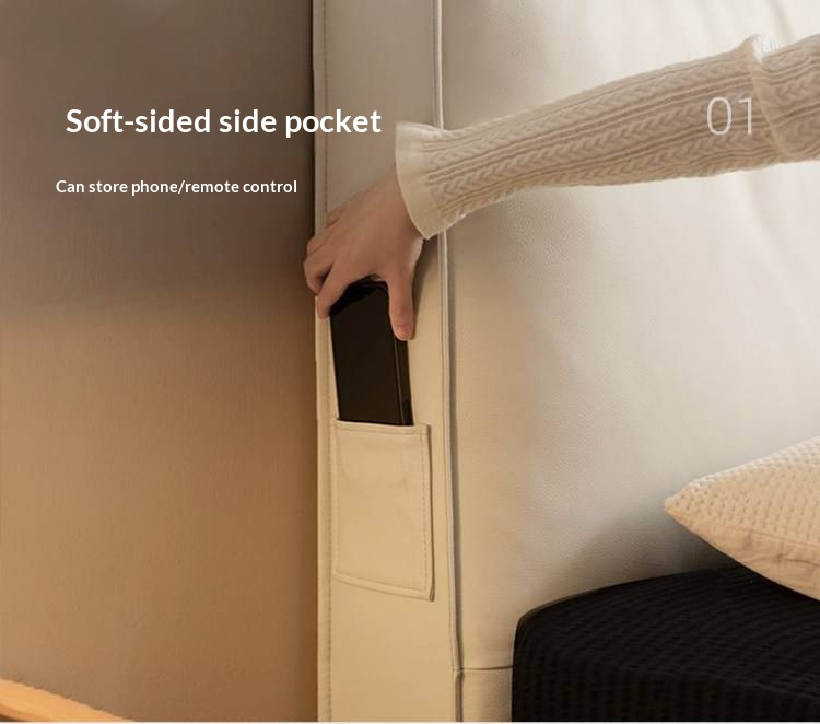 Ash Solid Wood Floating Bed — Modern Minimalist, Genuine Leather Upholstery