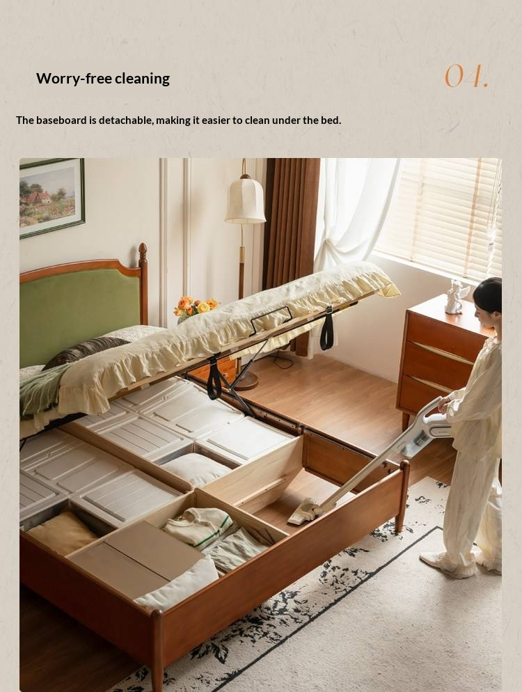 Poplar Solid Wood Box Bed — French Retro Style with Soft Backrest and Mid-Fashion Design