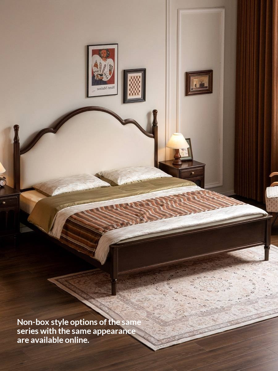 Poplar Solid Wood Box Bed — American Style Vintage with Soft Backrest