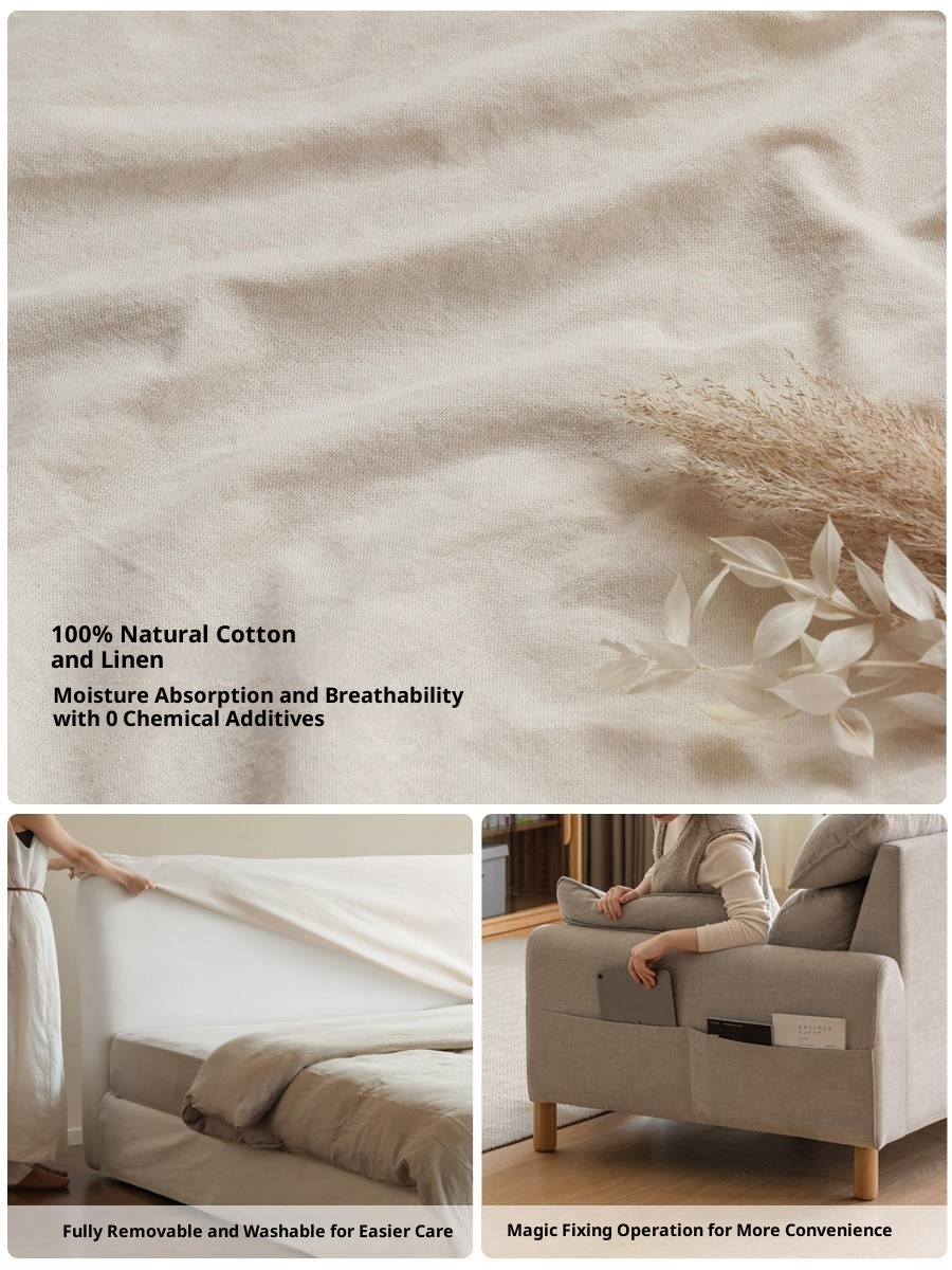 Fabric White Cotton Linen Edge Bed Wabi-sabi Style