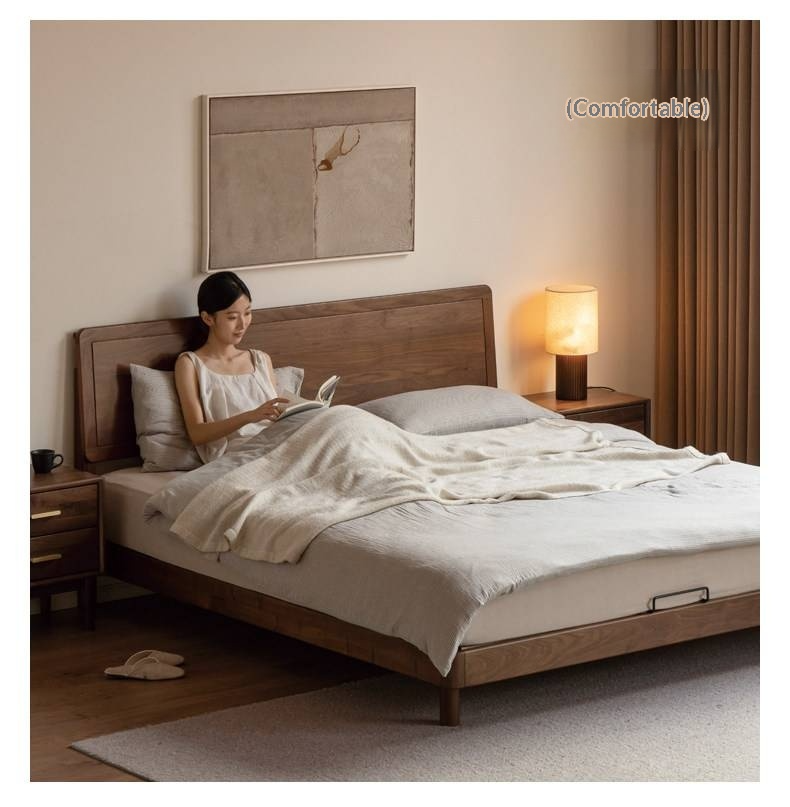 Black Walnut Solid Wood Bed — Modern Minimalist Large Slab Bed