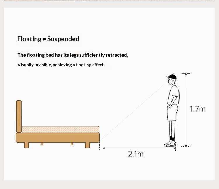 Ash Solid Wood Floating Bed — Modern Minimalist, Genuine Leather Upholstery