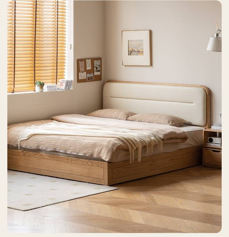 Oak, Rubberwood Solid Wood Bed — Modern Minimalist Box Bed