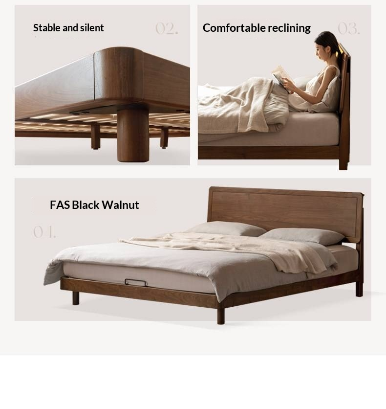 Black Walnut Solid Wood Bed — Modern Minimalist Large Slab Bed