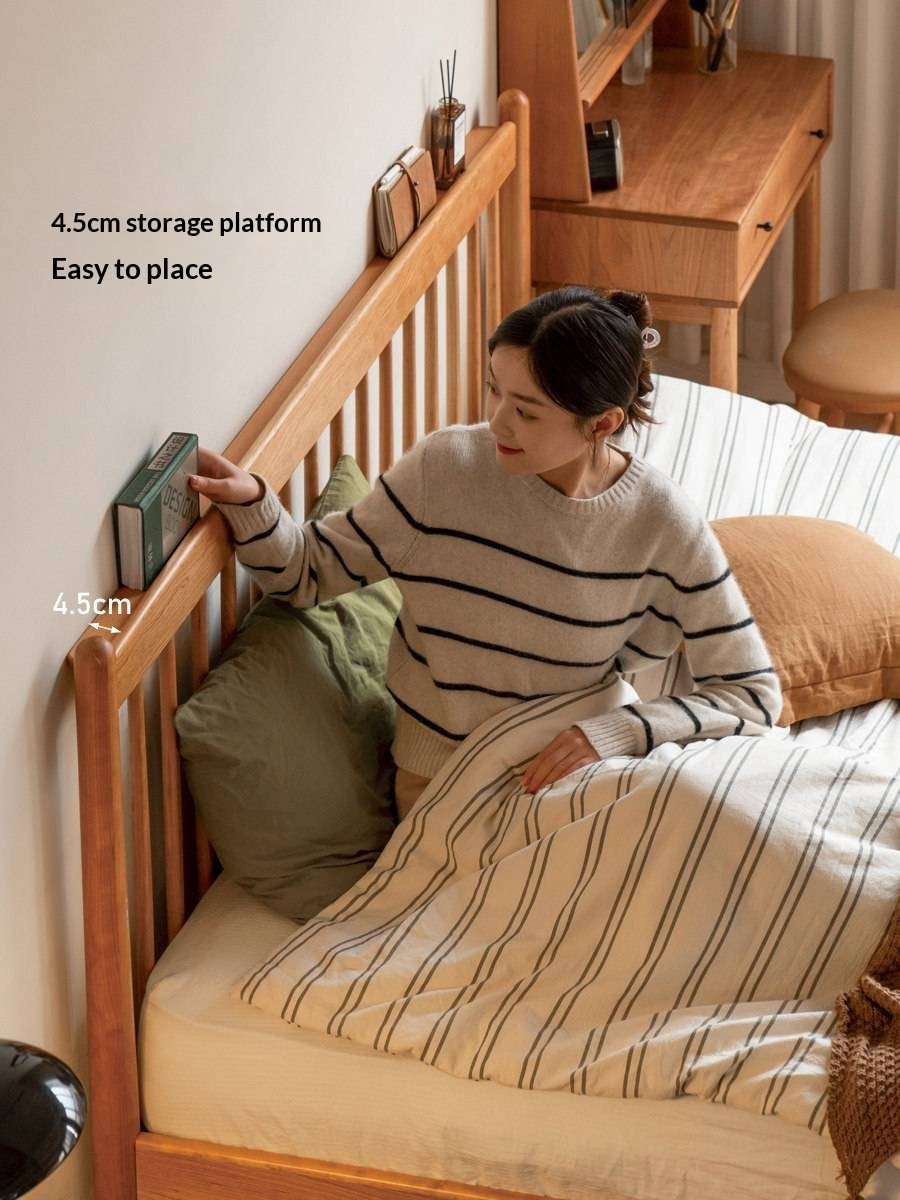 Cherry Solid Wood Bed — Simple Vintage Harp Style Bed