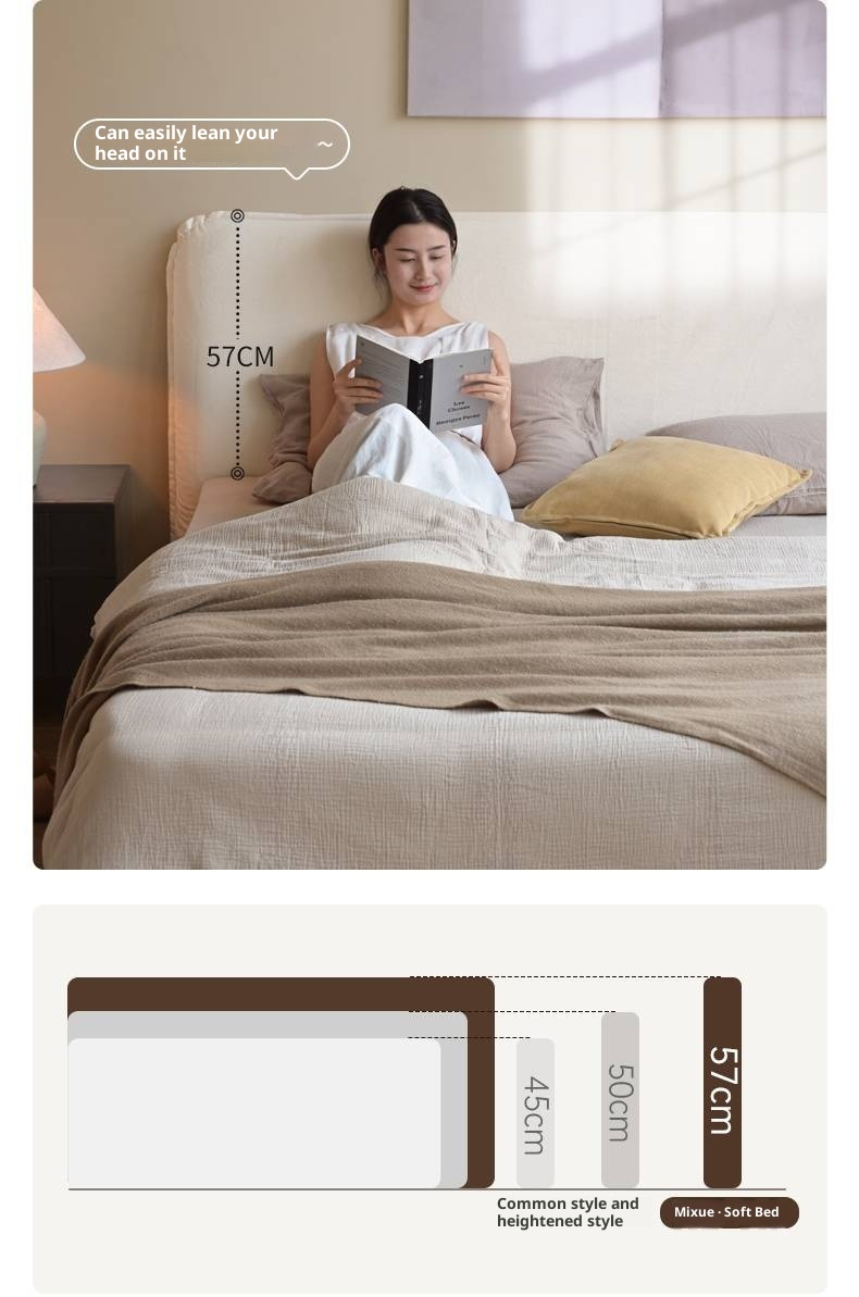 Fabric White Cotton Linen Edge Bed Wabi-sabi Style