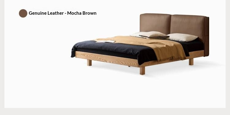 Ash Solid Wood Floating Bed — Modern Minimalist, Genuine Leather Upholstery