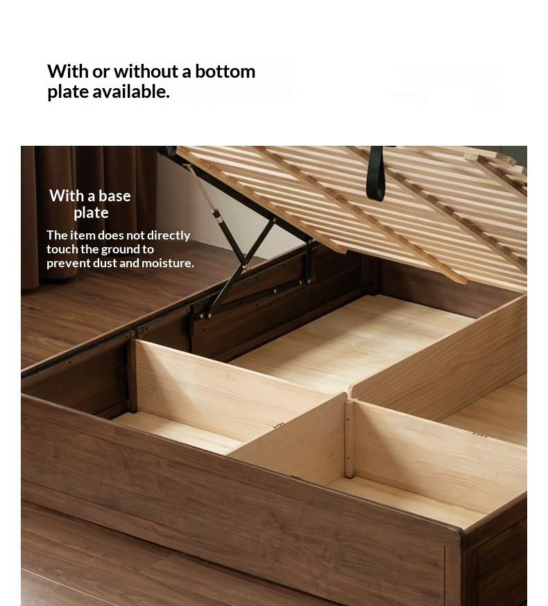 Black Walnut Solid Wood Box Bed — Soft Headboard, Italian Light Luxury Genuine Leather Bed