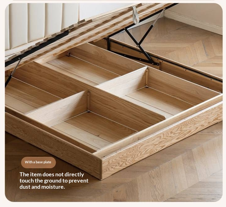 Oak Solid Wood Box Bed — Suspension and Upholstered with Genuine Leather  Piano Key Design